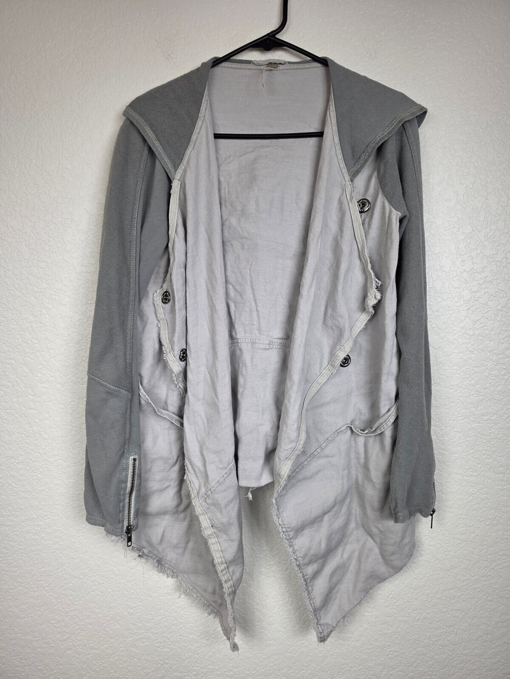 Free People Linen Gray Hooded Cardigan Sweater Small